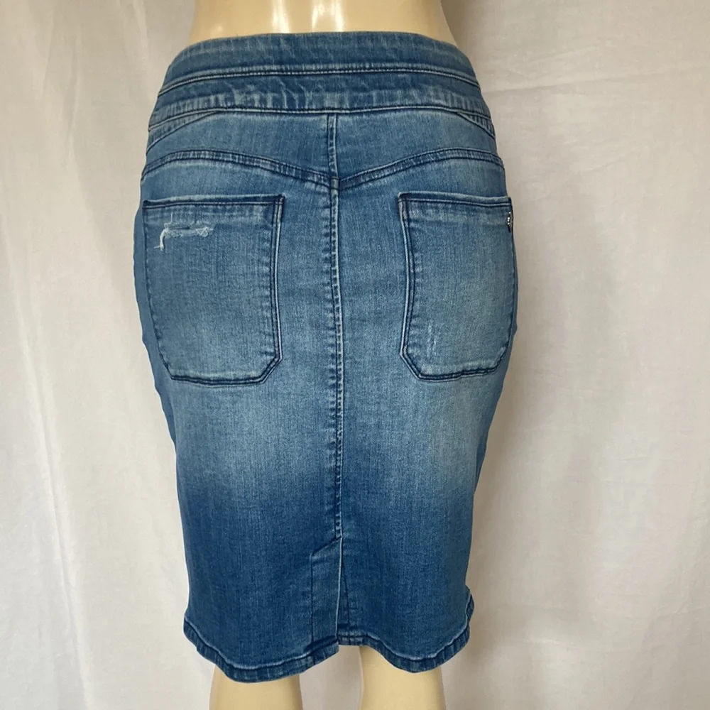 DEMOCRACY Jeans DISTRESSED Blue Denim Size 6 Pull On Glider Pencil Skirt NWOT_4